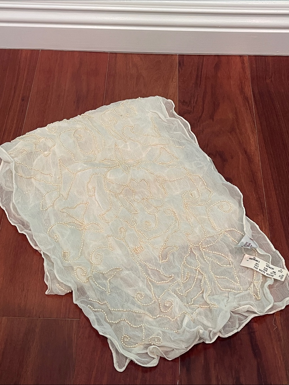 The White House Beaded White Sheer Scarf
